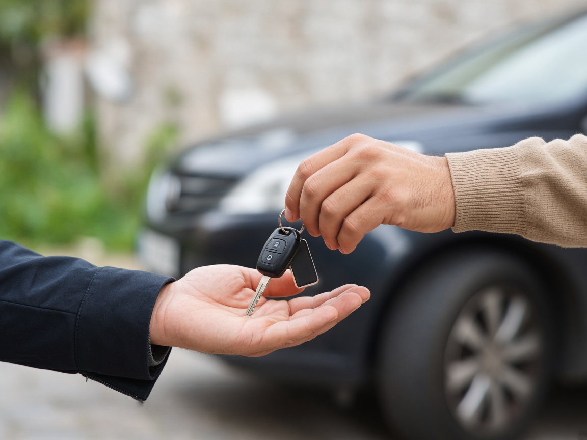 Sleutels van een auto worden overgedragen na verkoop
